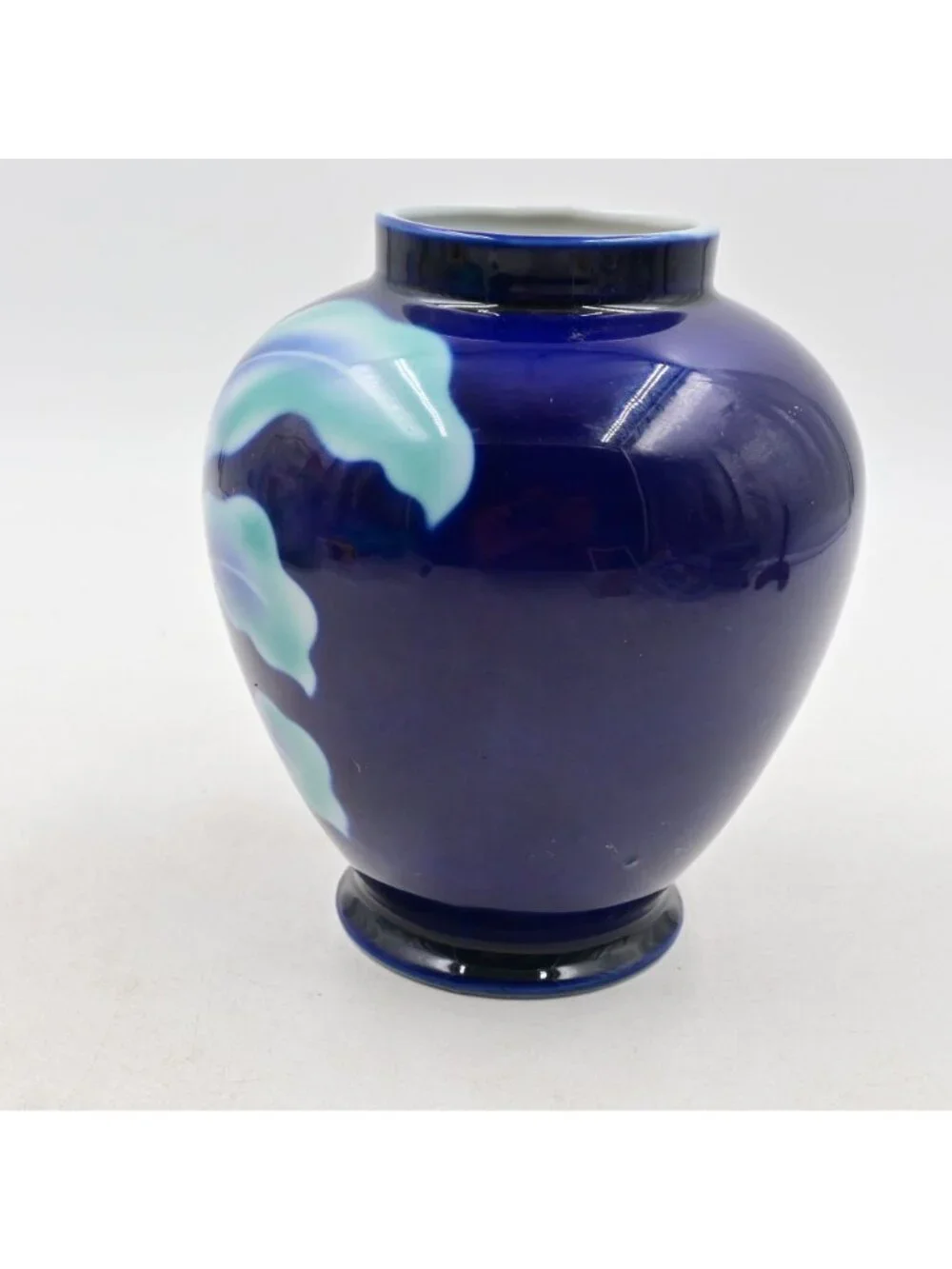 Vintage Japanese Pottery of Kyo Porcelain Vase Cobalt Blue Red Berries Leaf 6